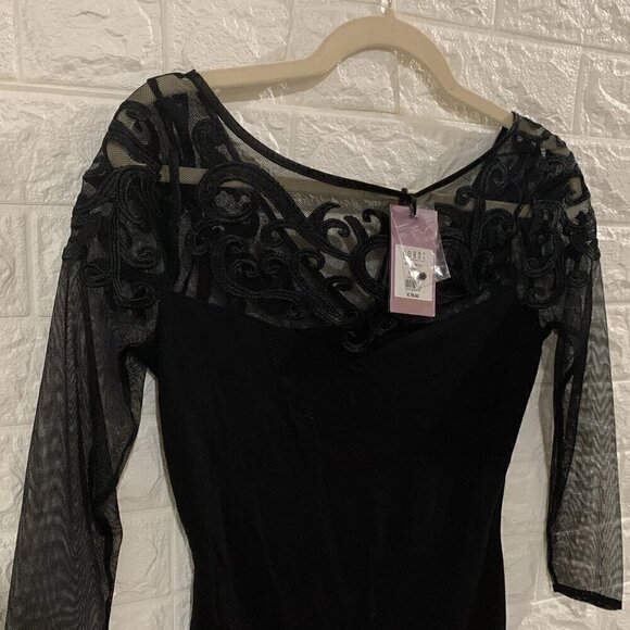 BRAND NEW WITH TAG | CASUAL | SEMI FORMAL LACE MESH TOP | EMBROIDERED | BLACK | - Picture 2 of 5